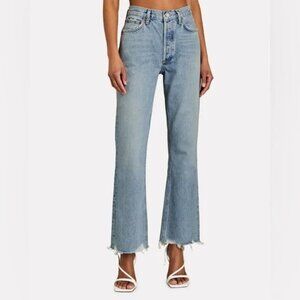 AGOLDE Women's High Rise Button Fly Raw Hem Relaxed Boot Jeans Size 28